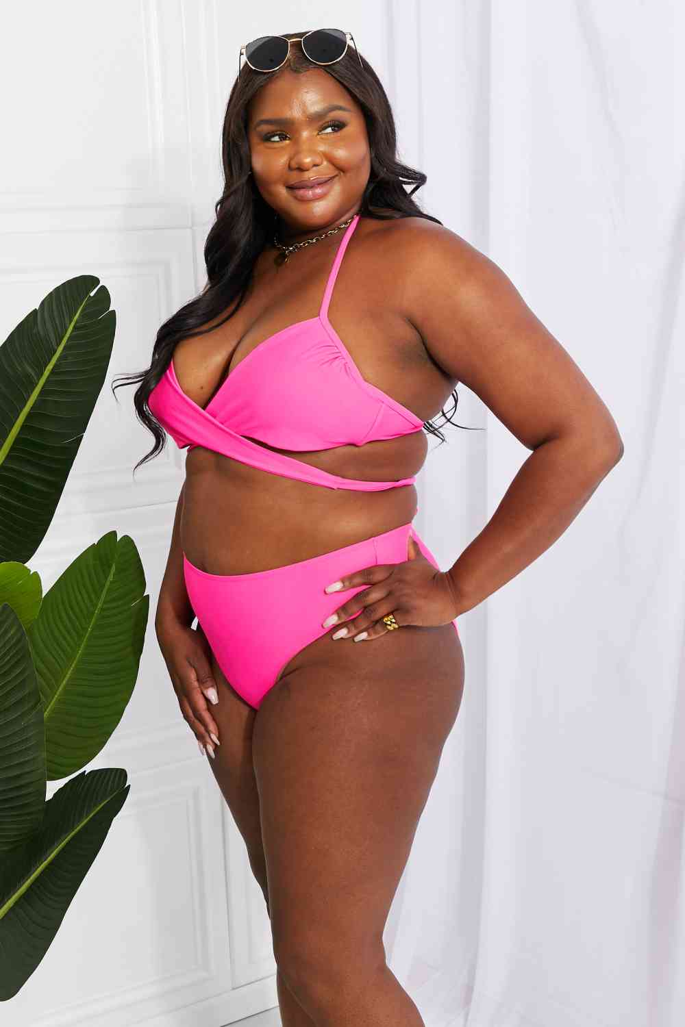 Marina West Swim Summer Splash Halter Bikini Set in Pink - Ladyez