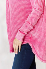 Zenana Oversized Washed Waffle Long Sleeve Top - Ladyez