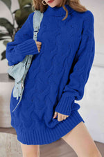 Cable-Knit Turtleneck Sweater Dress - Ladyez