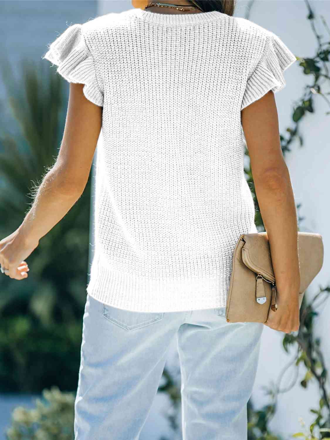 Round Neck Cap Sleeve Sweater - Ladyez