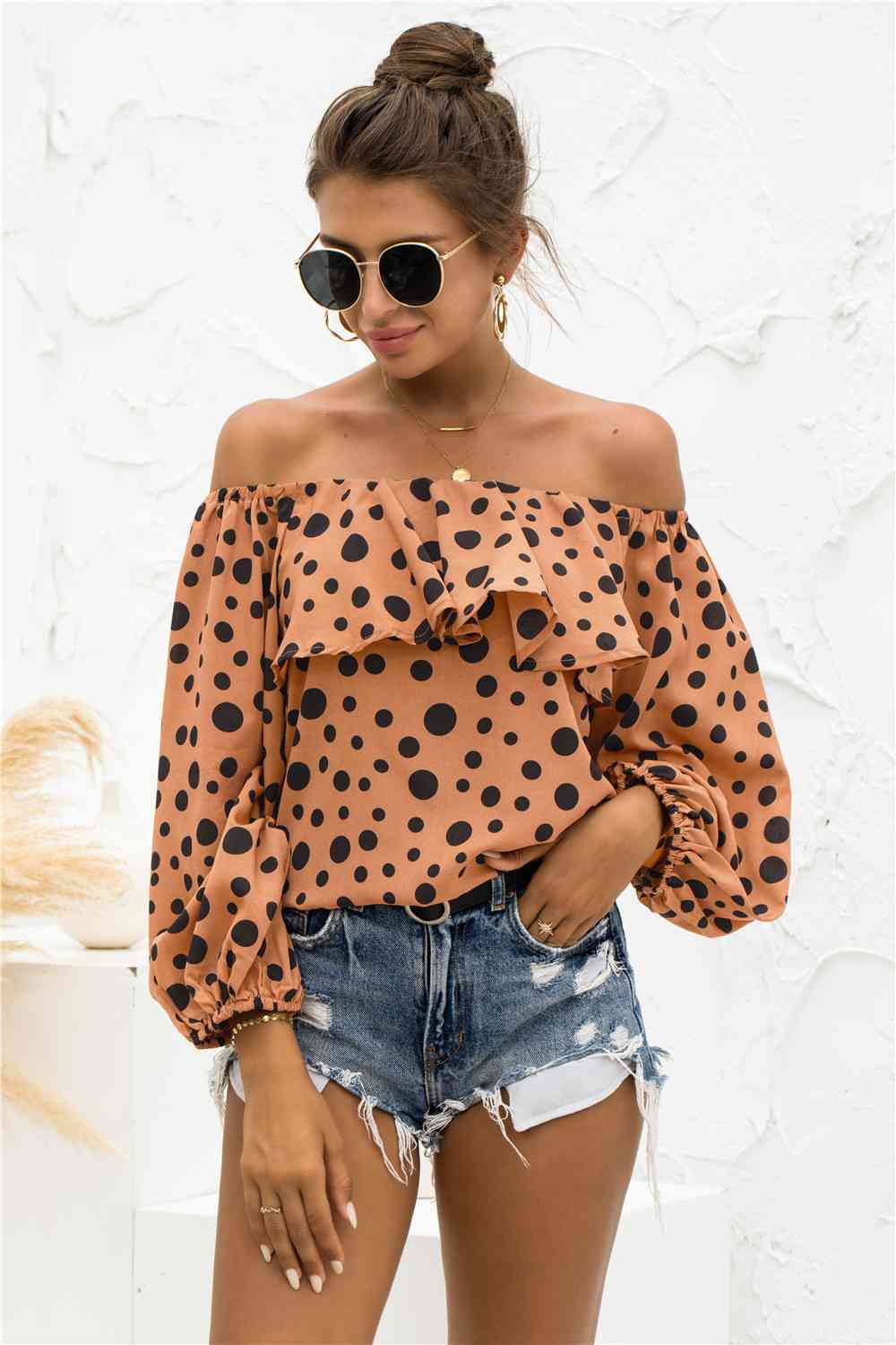 Polka Dot Off-Shoulder Layered Blouse - Ladyez