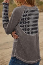 Geometric Round Neck Long Sleeve Top - Ladyez