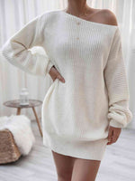 Rib-Knit Mini Sweater Dress - Ladyez