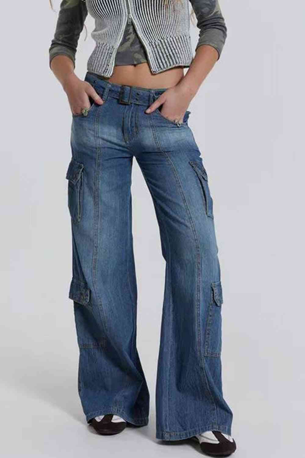 Buttoned Washed Jeans - Ladyez