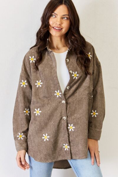 J.NNA Flower Pattern Corduroy Button Down Shirt - Ladyez