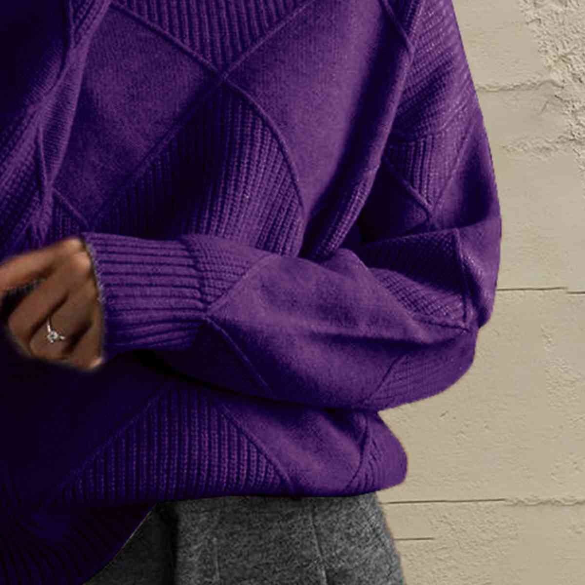 Geometric Turtleneck Long Sleeve Sweater - Ladyez