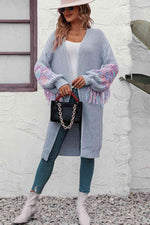 Fringe Sleeve Dropped Shoulder Cardigan - Ladyez