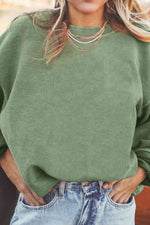 Ribbed Round Neck Drop Shoulder Sweatshirt - Ladyez