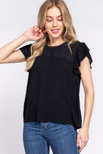 ACTIVE BASIC Ruffle Short Sleeve Crochet Blouse - Ladyez