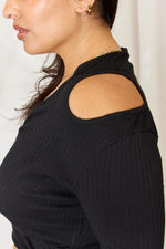 Culture Code Full Size Ribbed Surplice Cold Shoulder Top - Ladyez