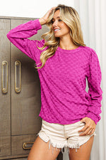 BiBi Round Neck Brushed Checker Top - Ladyez