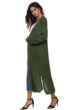 Long Sleeve Open Front Buttoned Cardigan - Ladyez