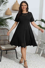 Plus Size Round Neck Openwork Dress - Ladyez