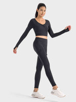 Ruched Cropped Long Sleeve Sports Top - Ladyez