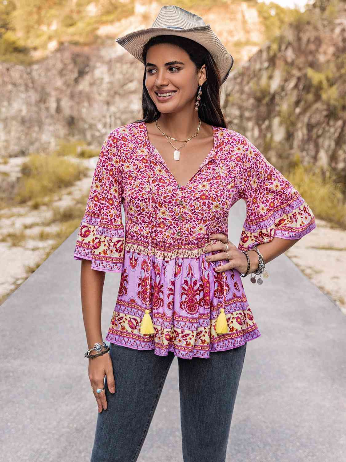Tie Neck Babydoll Top - Ladyez