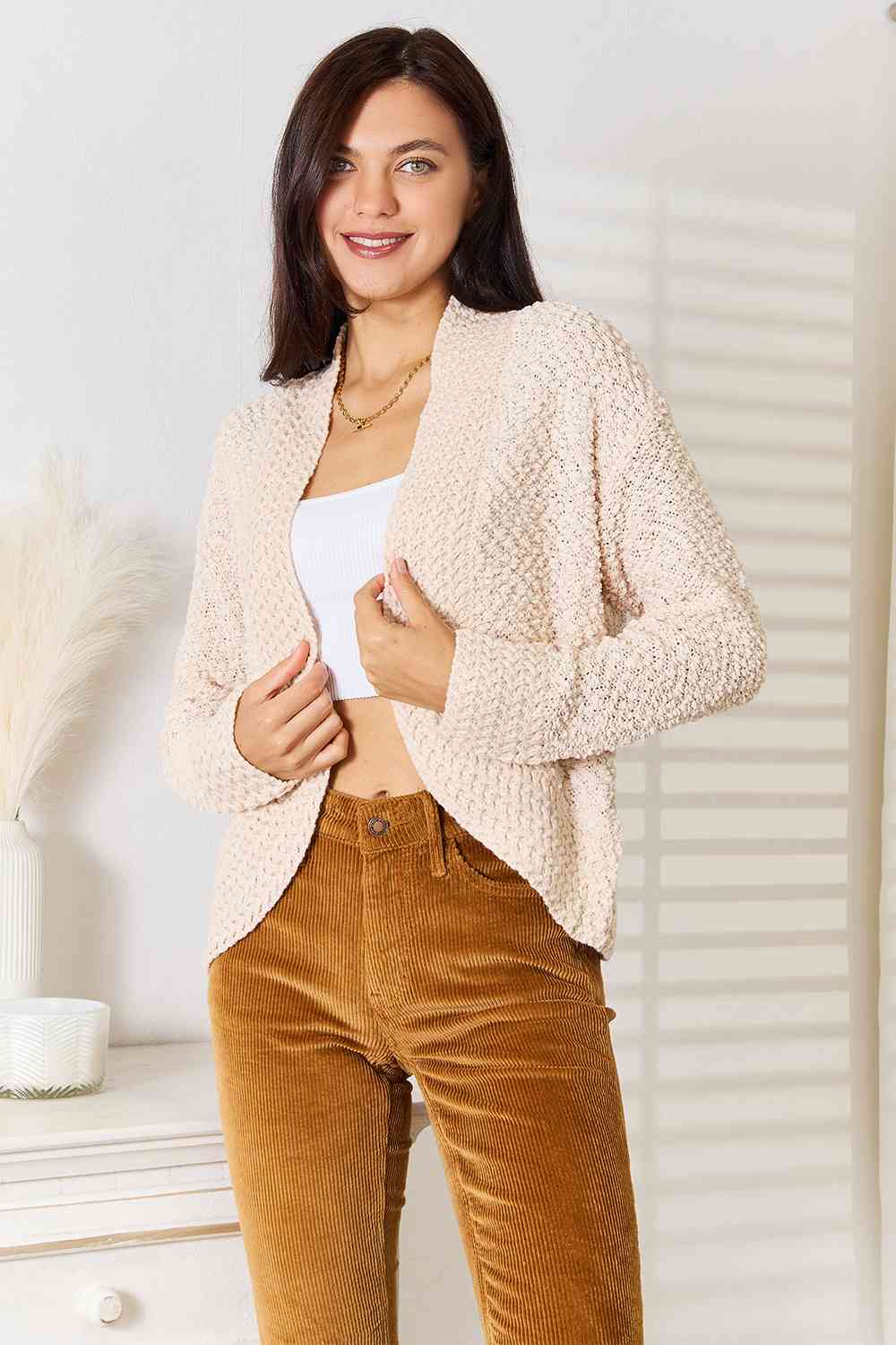 Double Take Open Front Long Sleeve Cardigan - Ladyez