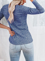Round Neck Buttoned Long Sleeve T-Shirt - Ladyez