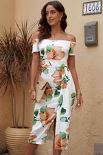 Printed Off-Shoulder Split Dress - Ladyez