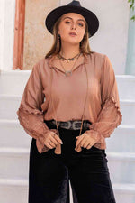 Plus Size Tie Neck Flounce Sleeve Blouse - Ladyez