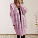 Cable-Knit Open Front Dropped Shoulder Cardigan - Ladyez