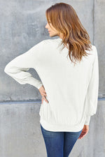 Basic Bae Full Size V-Neck Lantern Sleeve Blouse - Ladyez