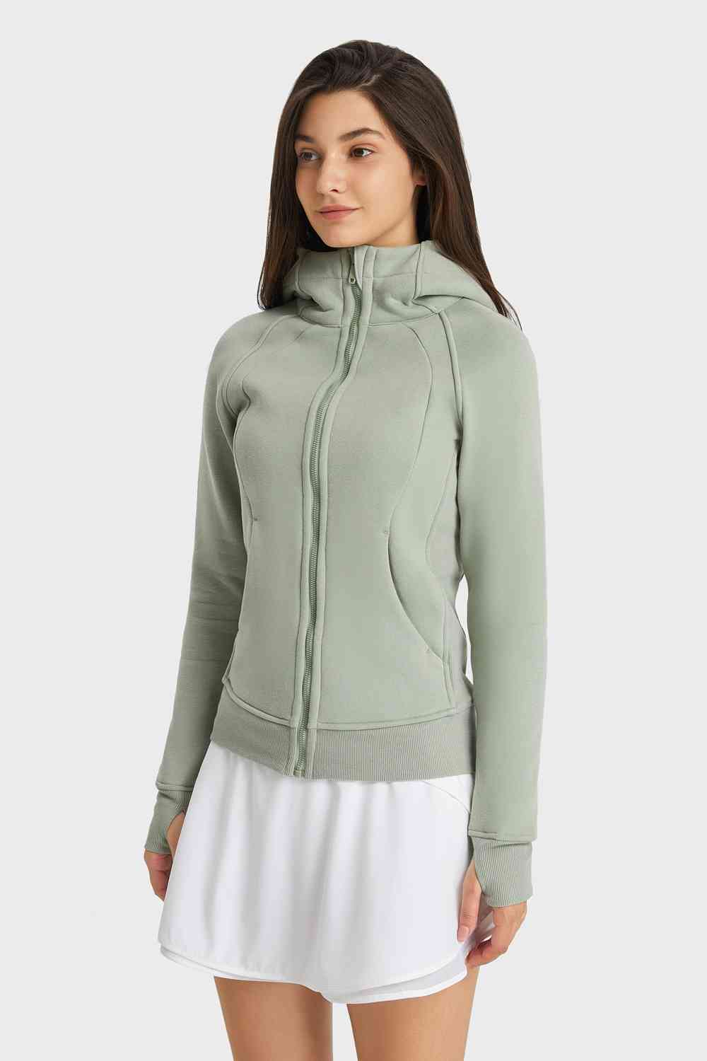 Zip Up Seam Detail Hooded Sports Jacket - Ladyez