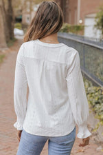 Openwork Notched Flounce Sleeve Blouse - Ladyez