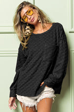 BiBi Checkered Round Neck Exposed Seam Top - Ladyez