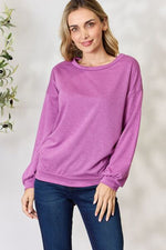 BiBi Tie Back Drop Shoulder Long Sleeve Top - Ladyez