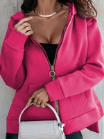 Zip-Up Slit Hoodie with Pockets - Ladyez