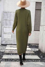 Notched Neck Dropped Shoulder Button-Down Midi Dress - Ladyez