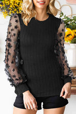 Double Take Textured Applique Long Sleeve Blouse - Ladyez