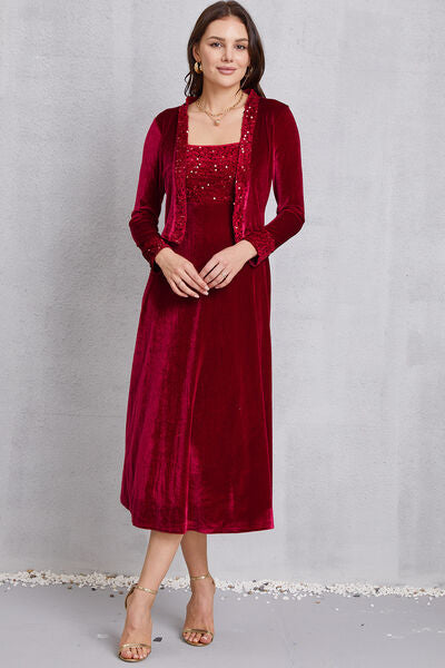 Sequin Long Sleeve Midi Dress - Ladyez
