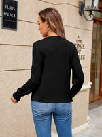 Pleated Notched Neck Flounce Sleeve Blouse - Ladyez