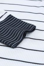 Striped Waffle Knit Henley Long Sleeve Top - Ladyez