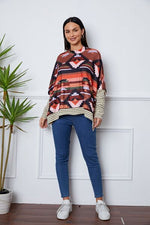 Geometric Striped Splicing Round Neck Blouse - Ladyez