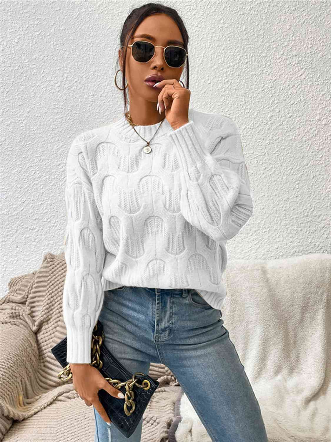 Round Neck Long Sleeve Sweater - Ladyez