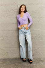 Button Down Long Sleeve Cropped Cardigan - Ladyez