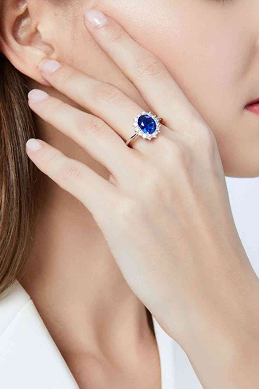 Synthetic Sapphire 925 Sterling Silver Ring - Ladyez