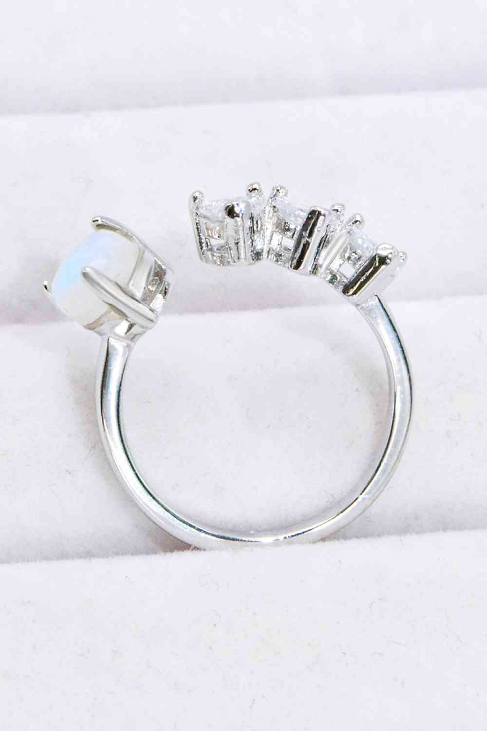 Natural Moonstone and Zircon Heart Open Ring - Ladyez