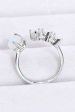 Natural Moonstone and Zircon Heart Open Ring - Ladyez