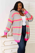 Woven Right Ribbed Long Sleeve Cardigan - Ladyez