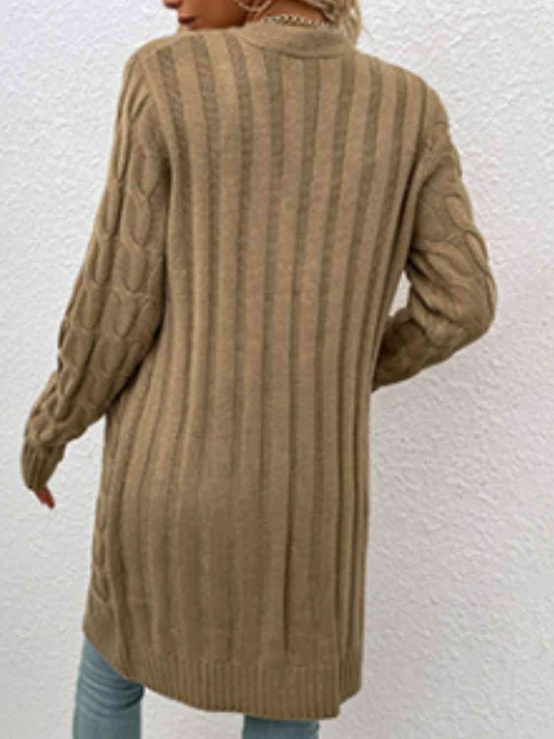 Cable-Knit Button Down Cardigan with Pockets - Ladyez