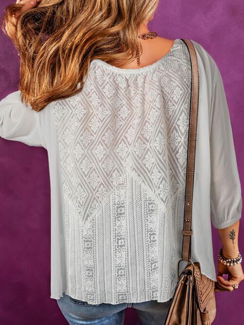 Lace Detail Round Neck Blouse - Ladyez