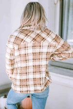 Plaid Collared Neck Jacket - Ladyez