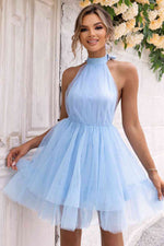 Halter Neck Backless Mesh Dress - Ladyez