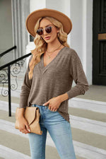 V-Neck Long Sleeve T-Shirt - Ladyez