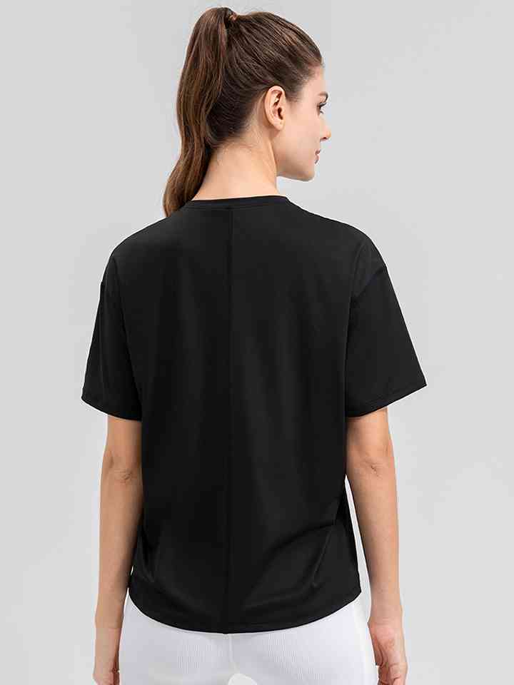 Round Neck Short Sleeve Active Top - Ladyez