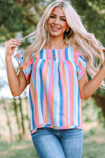 Multicolored Stripe Flutter Sleeve Blouse - Ladyez