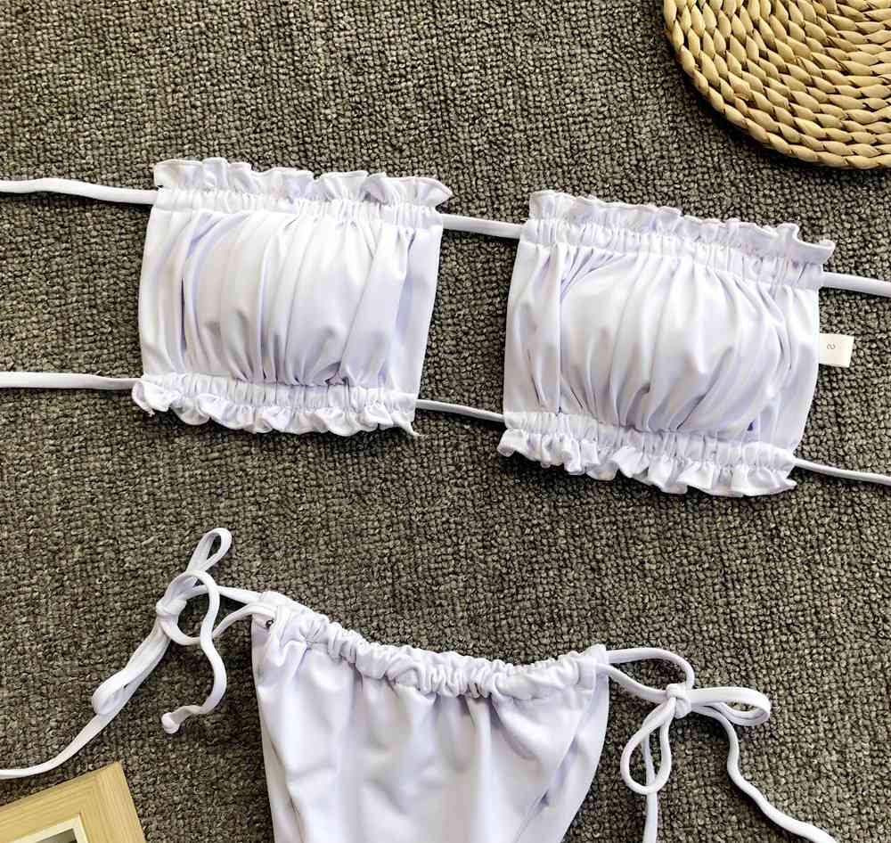 Frill Trim Ruched Bikini Set - Ladyez